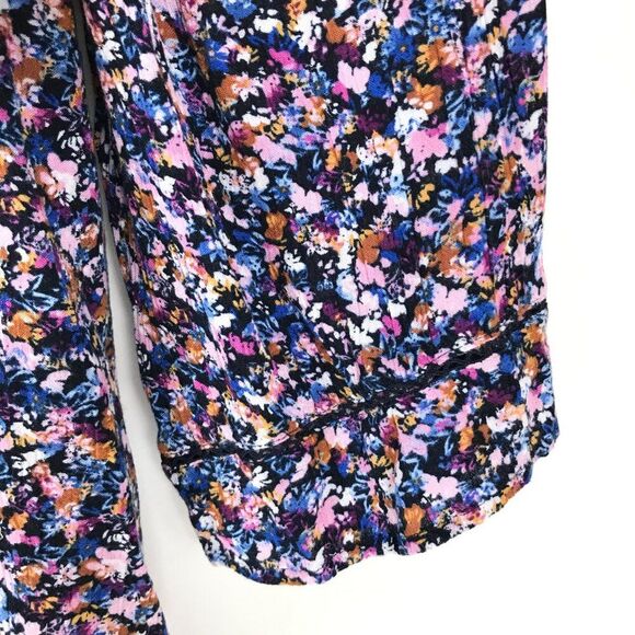 J. Jill Floral 3/4 Sleeve Blouse Women's XS Petite Crinkle Rayon Relaxed Career - Picture 2 of 11